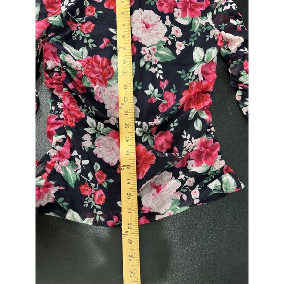 Maurices Top Womens S Black Sheer Floral Ruched Sweetheart Y2K Babydoll Romantic - Picture 8 of 8